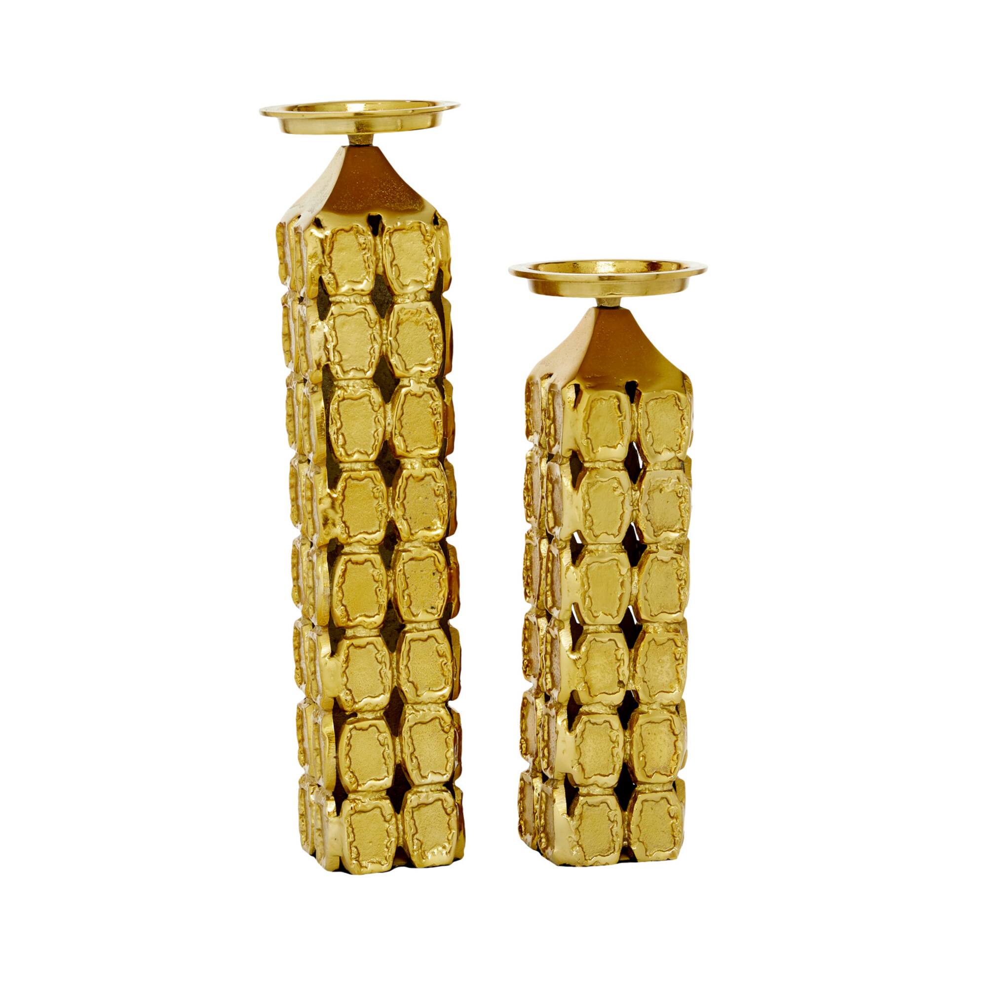 Gold Aluminum Contemporary Candle Holder Set